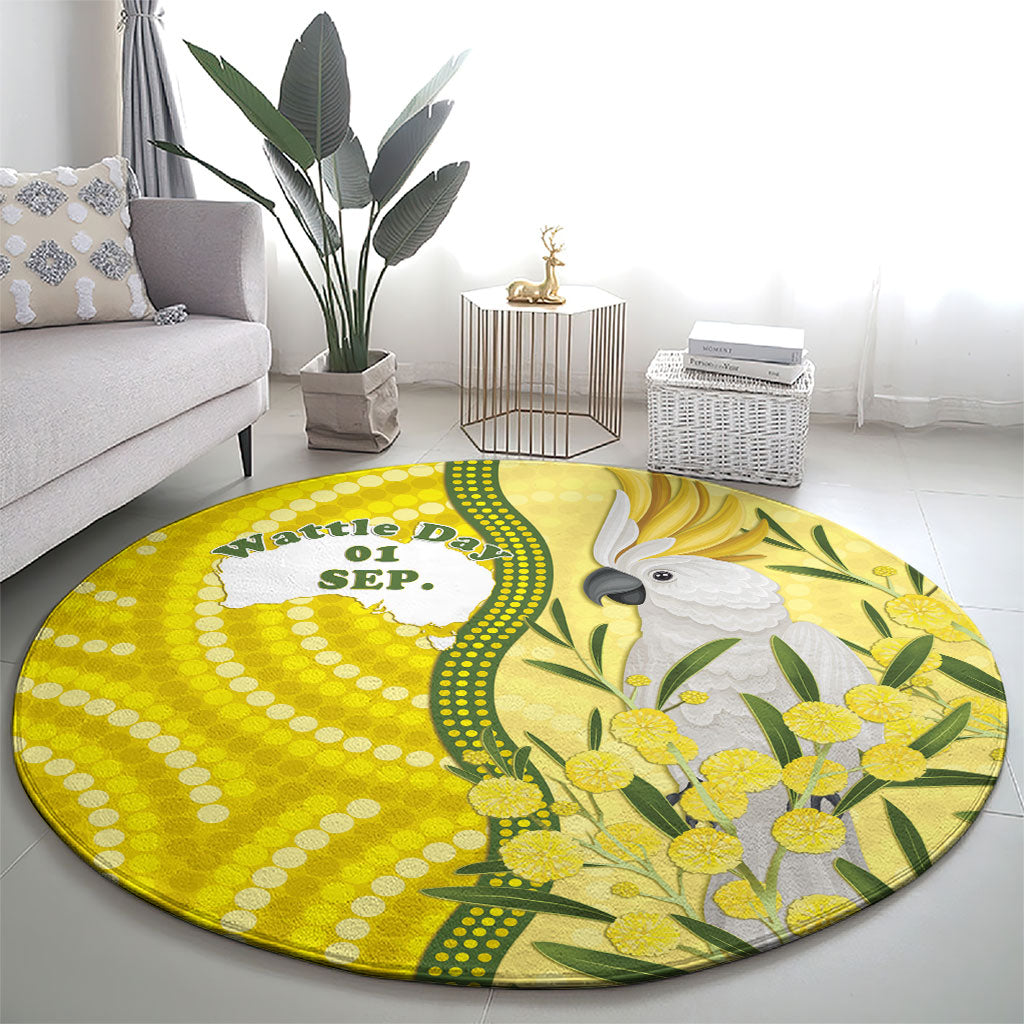Australia Wattle Day Round Carpet Sulphur-crested Cockatoo Aboriginal Pattern