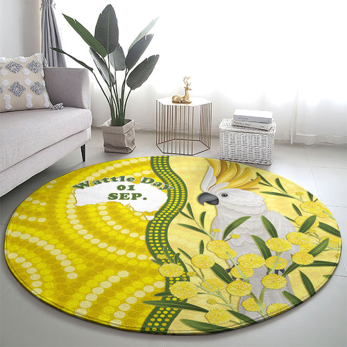 Australia Wattle Day Round Carpet Sulphur-crested Cockatoo Aboriginal Pattern