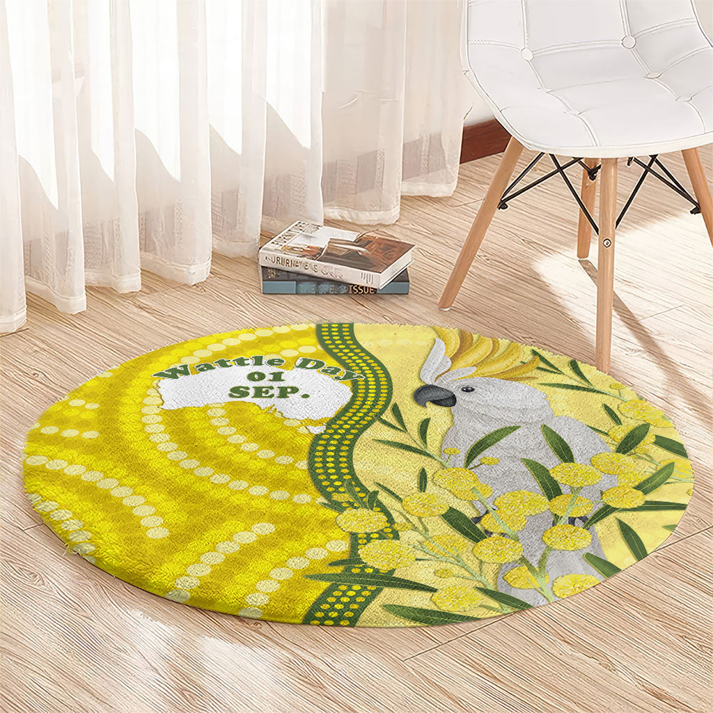 Australia Wattle Day Round Carpet Sulphur-crested Cockatoo Aboriginal Pattern