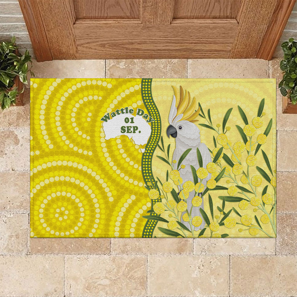 Australia Wattle Day Rubber Doormat Sulphur-crested Cockatoo Aboriginal Pattern