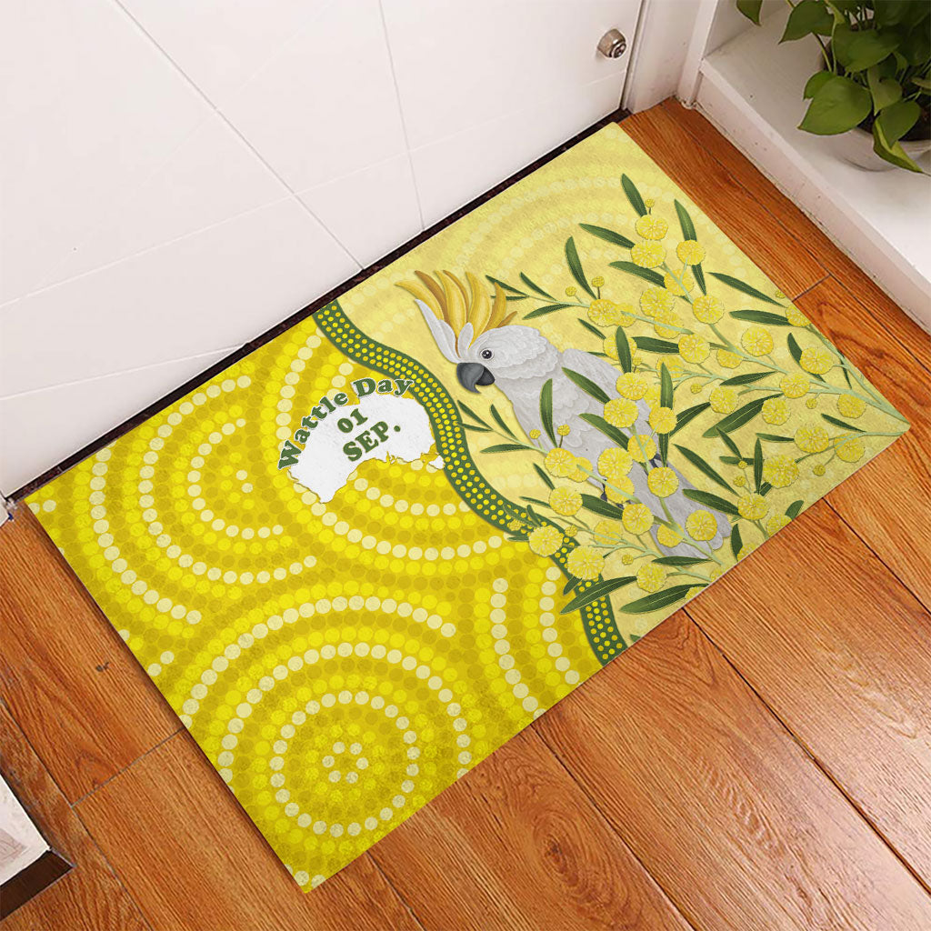 Australia Wattle Day Rubber Doormat Sulphur-crested Cockatoo Aboriginal Pattern