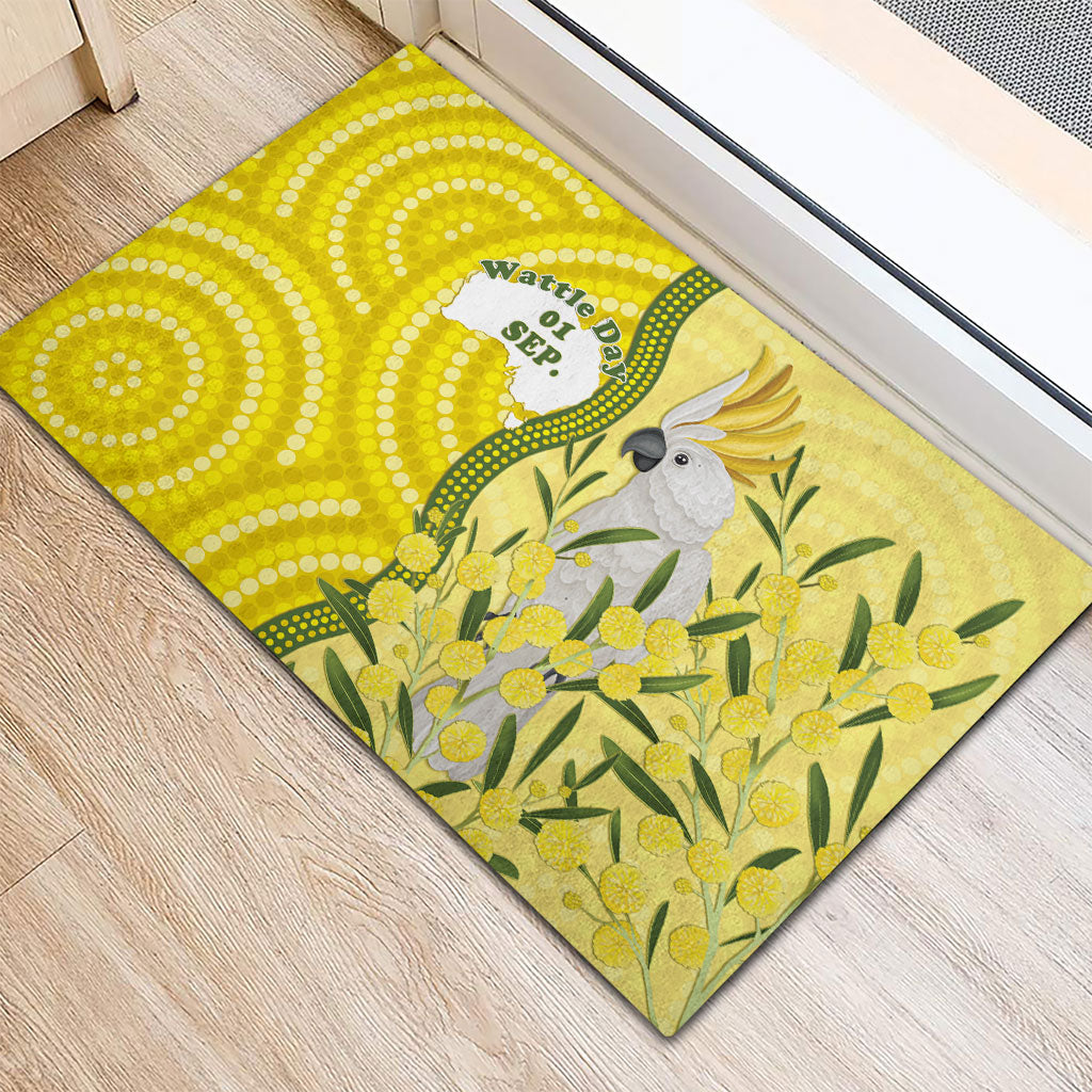 Australia Wattle Day Rubber Doormat Sulphur-crested Cockatoo Aboriginal Pattern