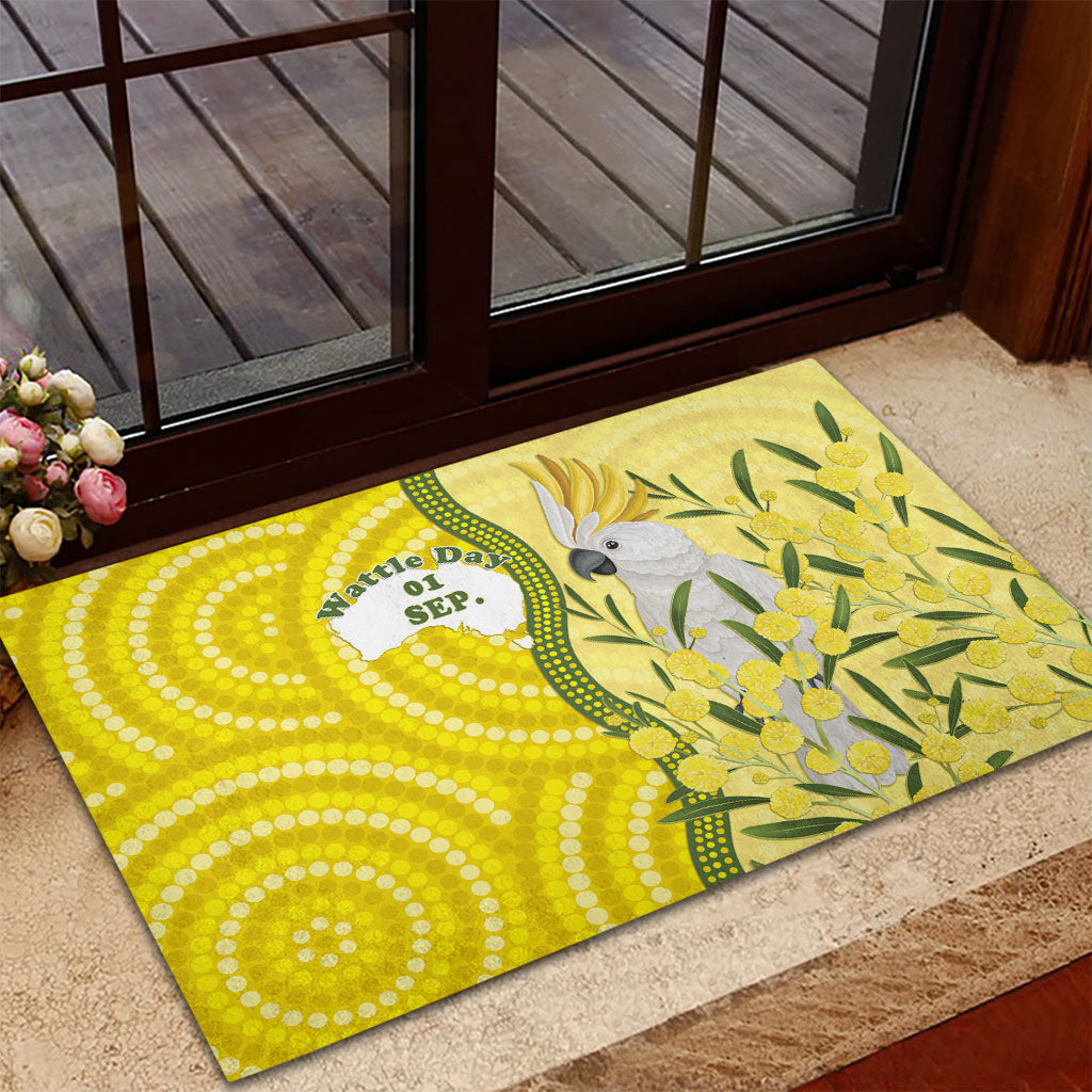 Australia Wattle Day Rubber Doormat Sulphur-crested Cockatoo Aboriginal Pattern
