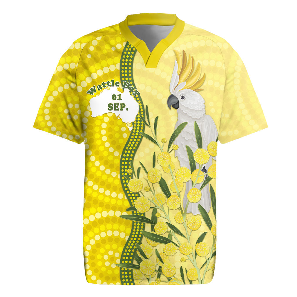 Australia Wattle Day Rugby Jersey Sulphur-crested Cockatoo Aboriginal Pattern