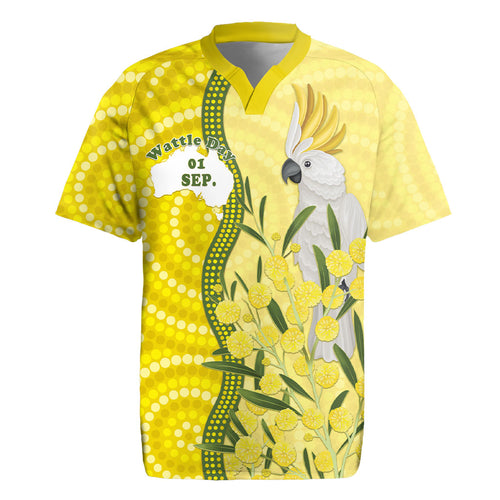 Australia Wattle Day Rugby Jersey Sulphur-crested Cockatoo Aboriginal Pattern