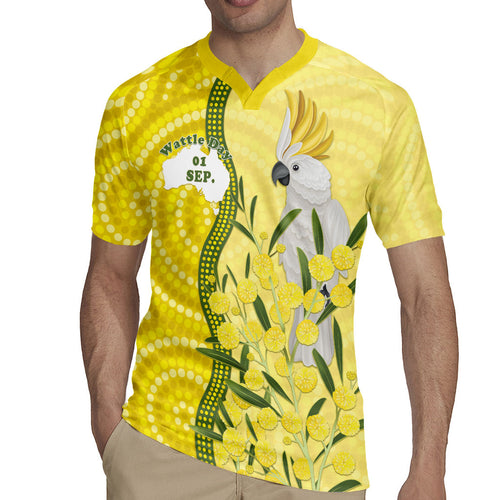Australia Wattle Day Rugby Jersey Sulphur-crested Cockatoo Aboriginal Pattern