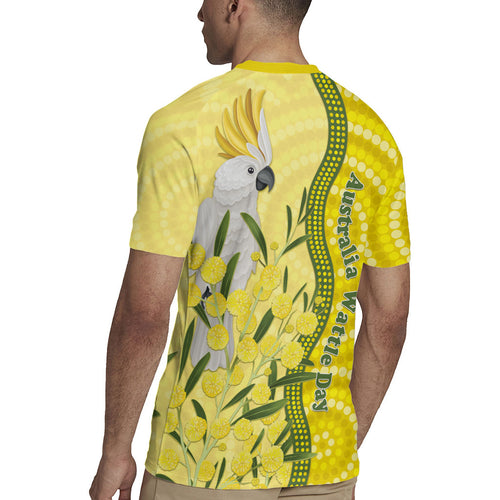 Australia Wattle Day Rugby Jersey Sulphur-crested Cockatoo Aboriginal Pattern