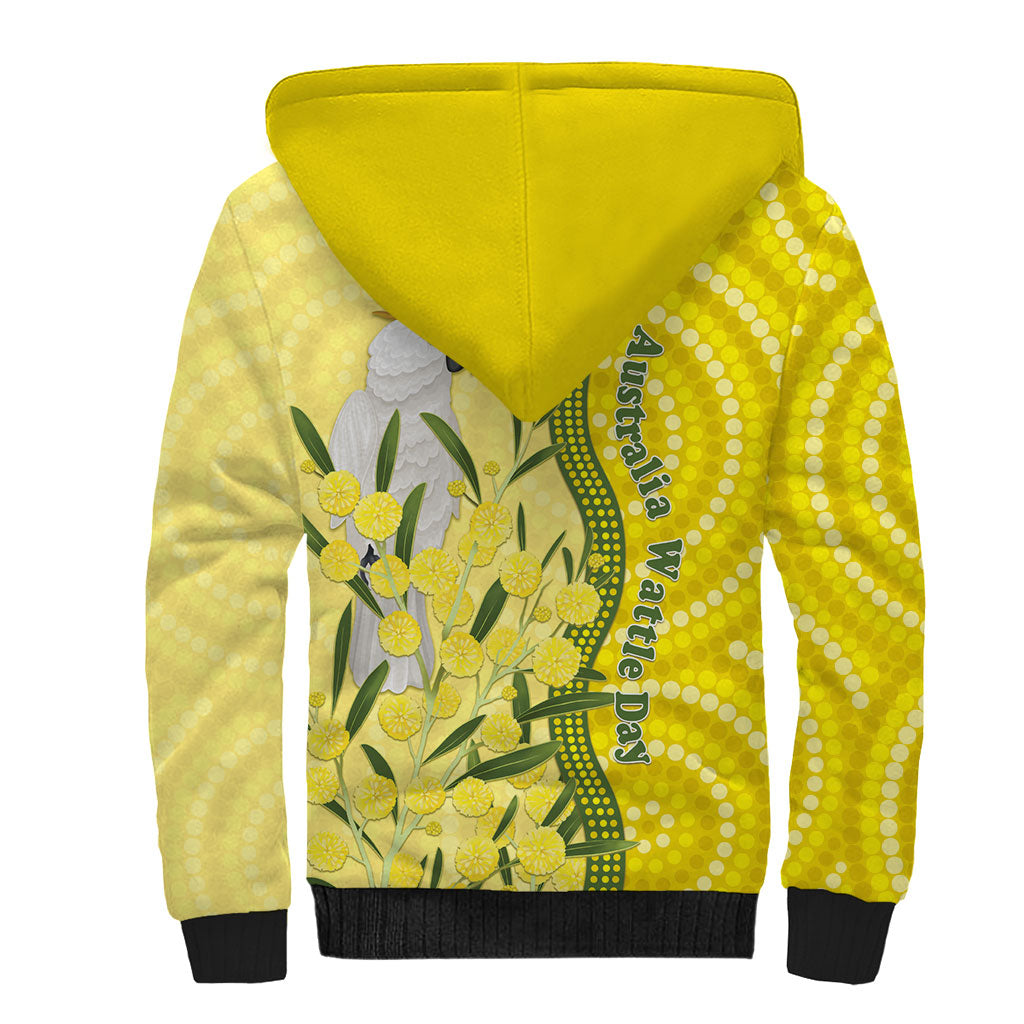 Australia Wattle Day Sherpa Hoodie Sulphur-crested Cockatoo Aboriginal Pattern