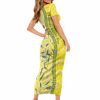 Australia Wattle Day Short Sleeve Bodycon Dress Sulphur-crested Cockatoo Aboriginal Pattern