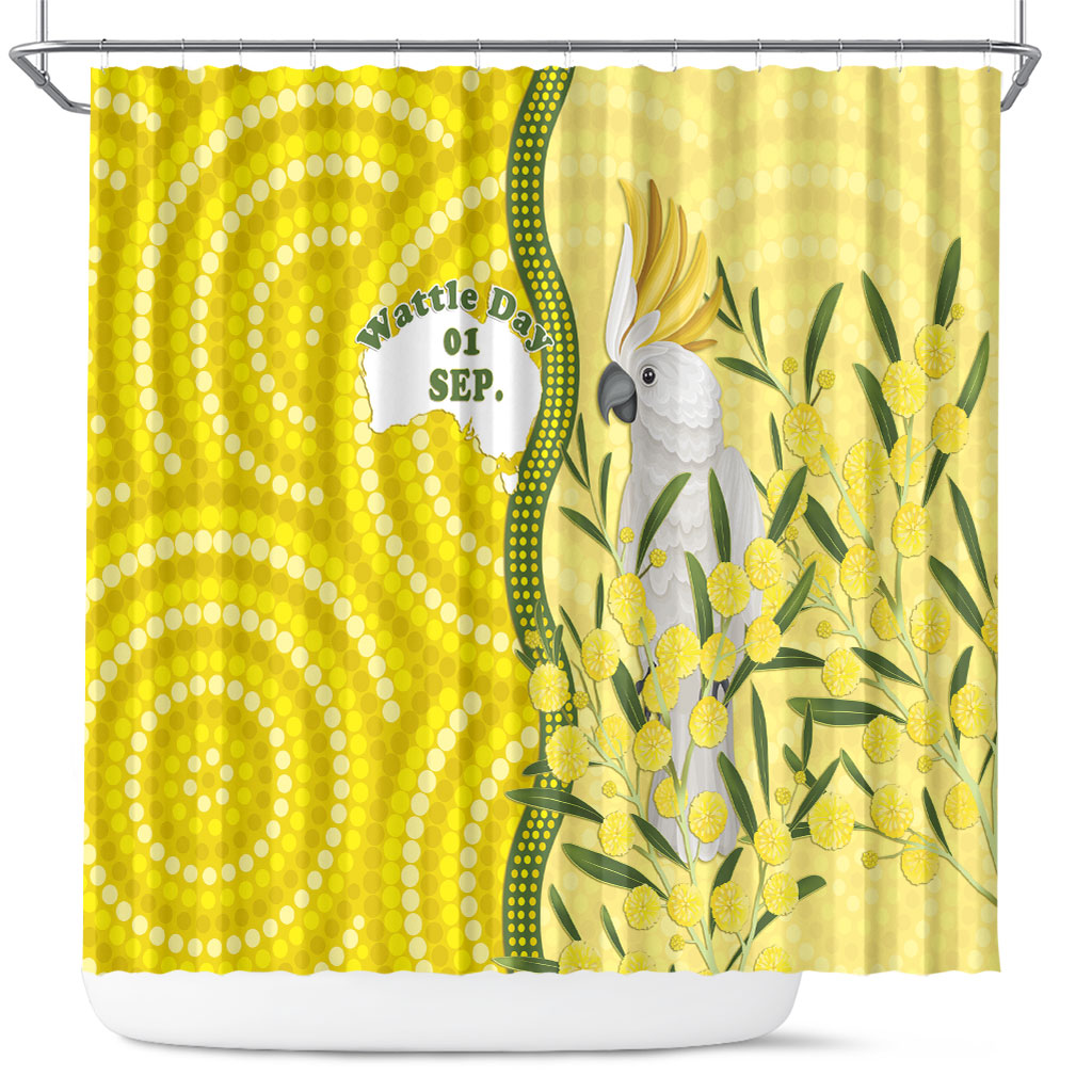 Australia Wattle Day Shower Curtain Sulphur-crested Cockatoo Aboriginal Pattern