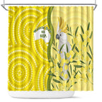 Australia Wattle Day Shower Curtain Sulphur-crested Cockatoo Aboriginal Pattern