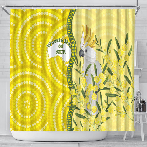 Australia Wattle Day Shower Curtain Sulphur-crested Cockatoo Aboriginal Pattern