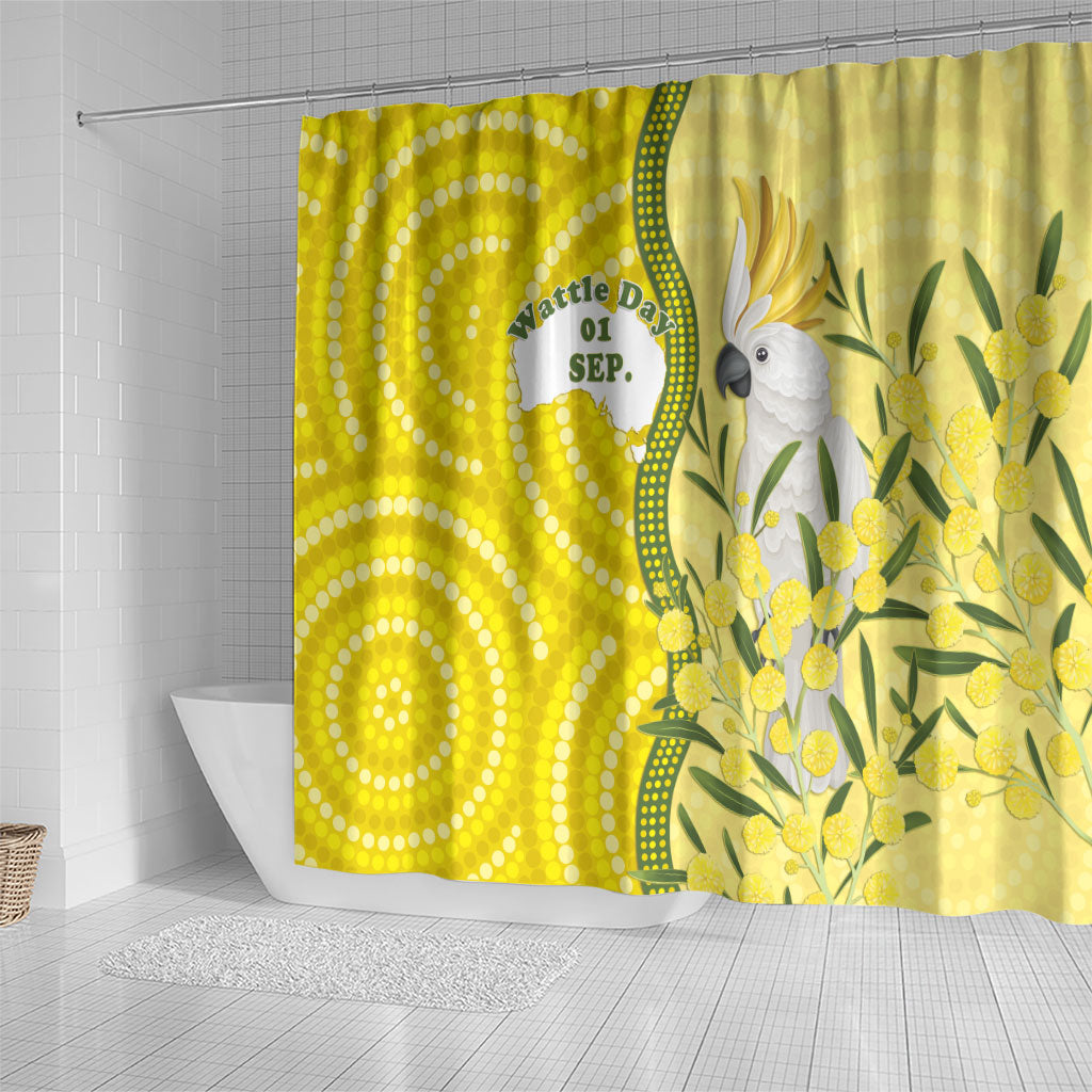 Australia Wattle Day Shower Curtain Sulphur-crested Cockatoo Aboriginal Pattern