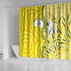 Australia Wattle Day Shower Curtain Sulphur-crested Cockatoo Aboriginal Pattern