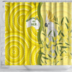 Australia Wattle Day Shower Curtain Sulphur-crested Cockatoo Aboriginal Pattern