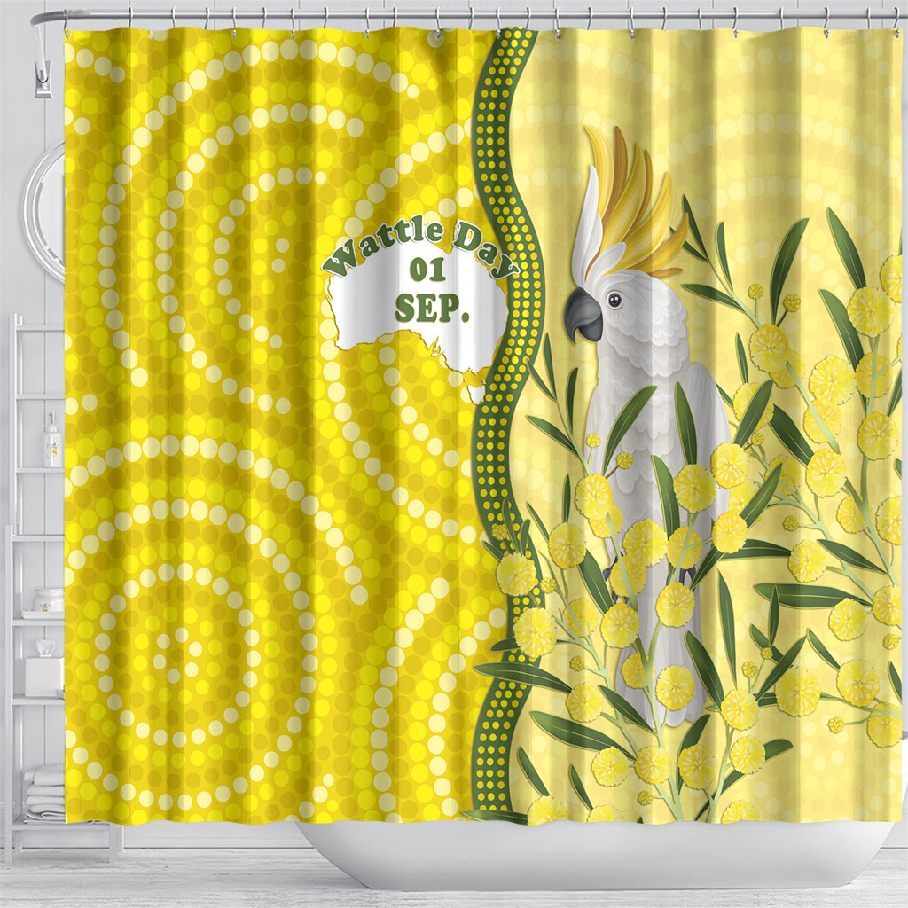 Australia Wattle Day Shower Curtain Sulphur-crested Cockatoo Aboriginal Pattern