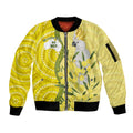 Australia Wattle Day Sleeve Zip Bomber Jacket Sulphur-crested Cockatoo Aboriginal Pattern