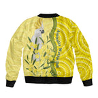 Australia Wattle Day Sleeve Zip Bomber Jacket Sulphur-crested Cockatoo Aboriginal Pattern