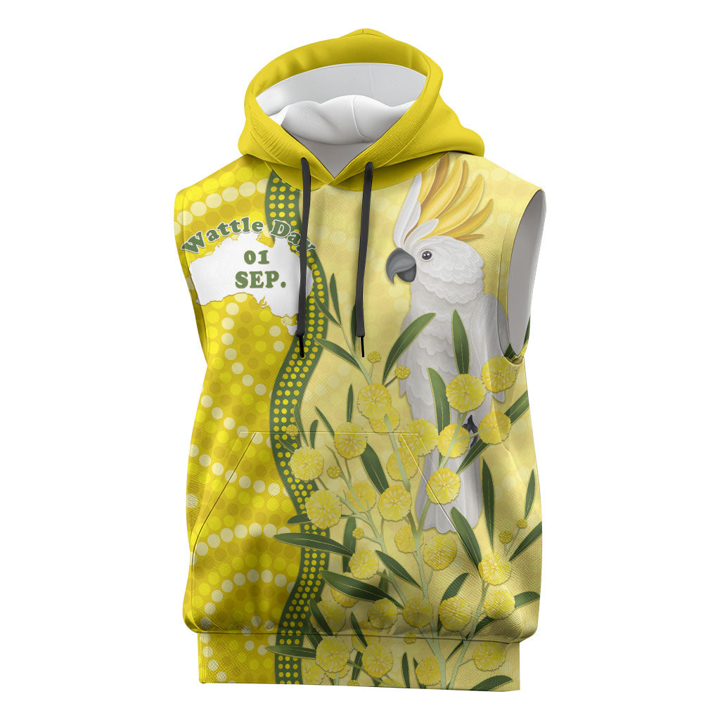 Australia Wattle Day Sleeveless Hoodie Sulphur-crested Cockatoo Aboriginal Pattern