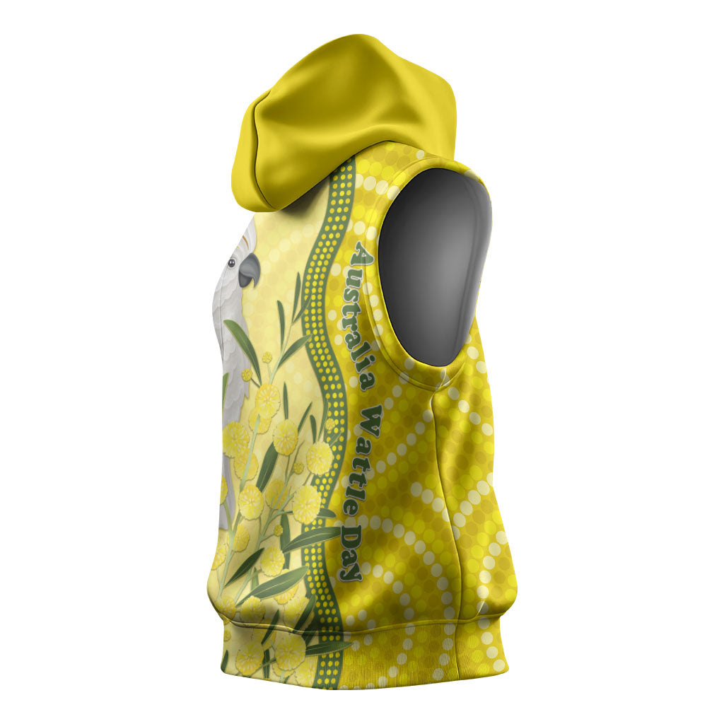 Australia Wattle Day Sleeveless Hoodie Sulphur-crested Cockatoo Aboriginal Pattern