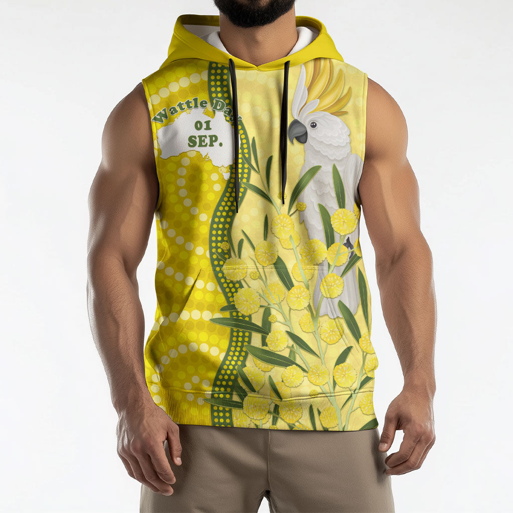 Australia Wattle Day Sleeveless Hoodie Sulphur-crested Cockatoo Aboriginal Pattern