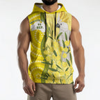 Australia Wattle Day Sleeveless Hoodie Sulphur-crested Cockatoo Aboriginal Pattern