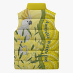 Australia Wattle Day Sleeveless Puffer Jacket Sulphur-crested Cockatoo Aboriginal Pattern