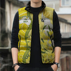 Australia Wattle Day Sleeveless Puffer Jacket Sulphur-crested Cockatoo Aboriginal Pattern