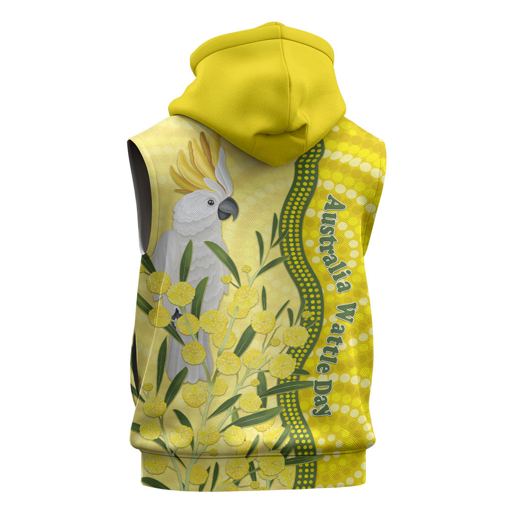 Australia Wattle Day Sleeveless Zip Hoodie Sulphur-crested Cockatoo Aboriginal Pattern