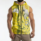 Australia Wattle Day Sleeveless Zip Hoodie Sulphur-crested Cockatoo Aboriginal Pattern