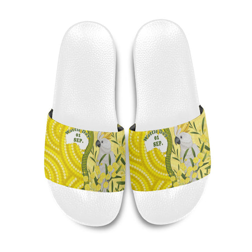 Australia Wattle Day Slide Sandals Sulphur-crested Cockatoo Aboriginal Pattern
