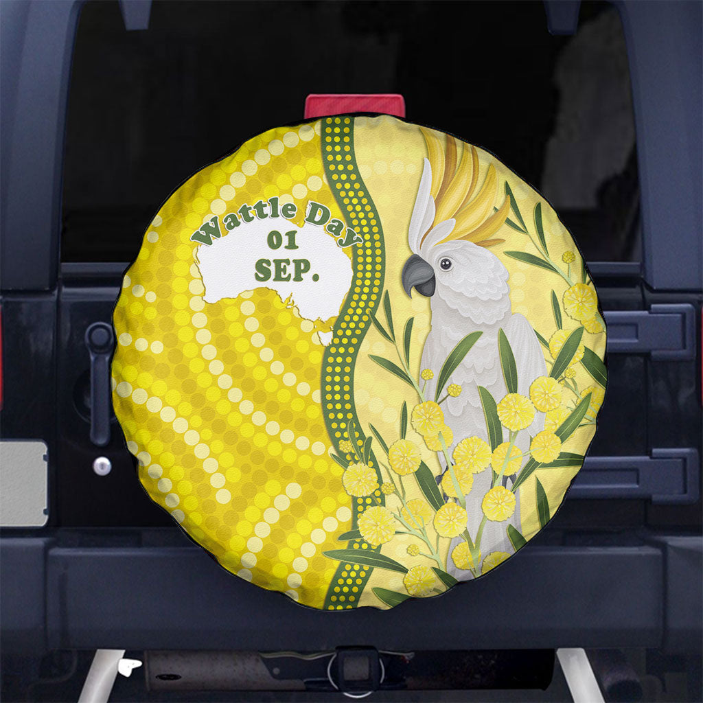 Australia Wattle Day Spare Tire Cover Sulphur-crested Cockatoo Aboriginal Pattern