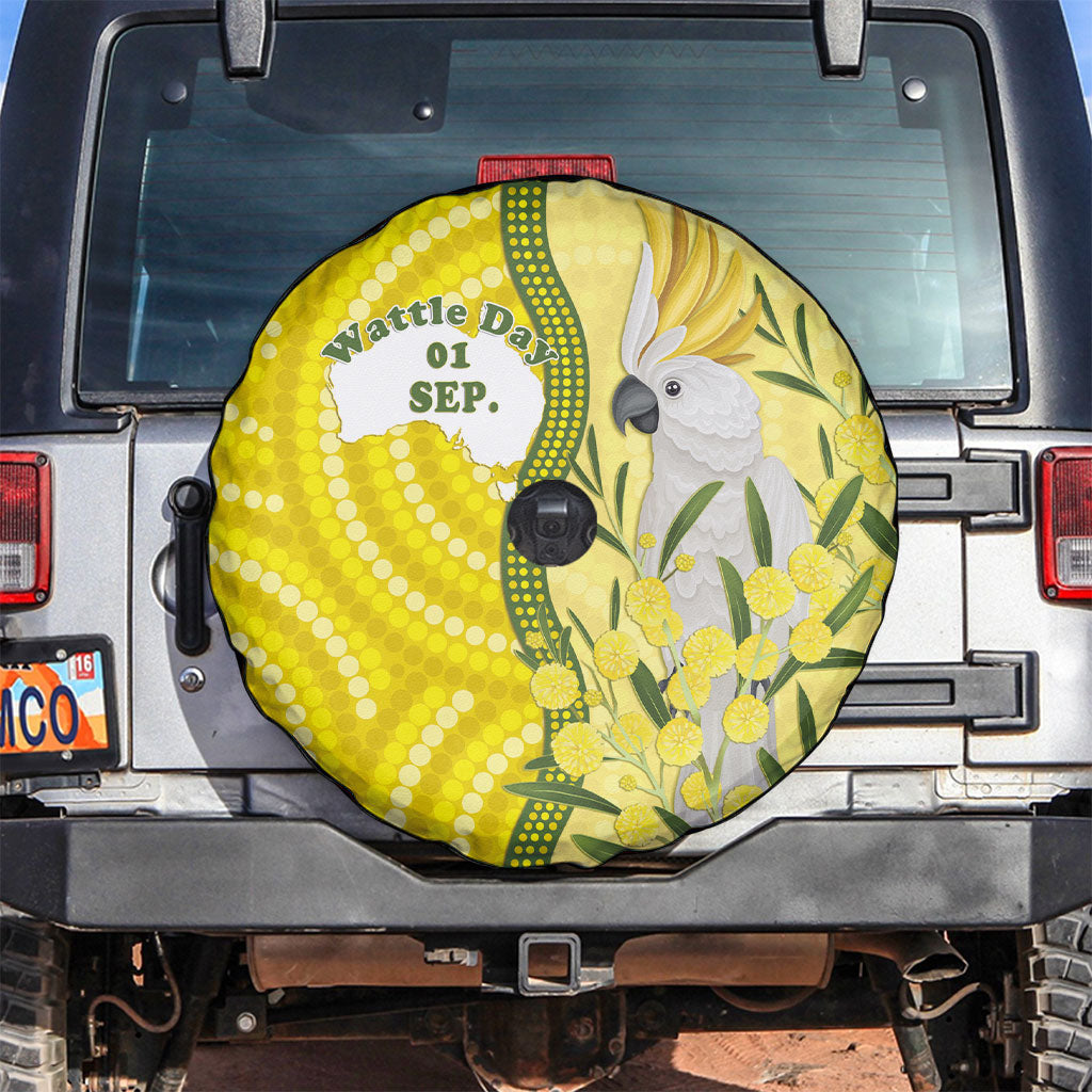 Australia Wattle Day Spare Tire Cover Sulphur-crested Cockatoo Aboriginal Pattern