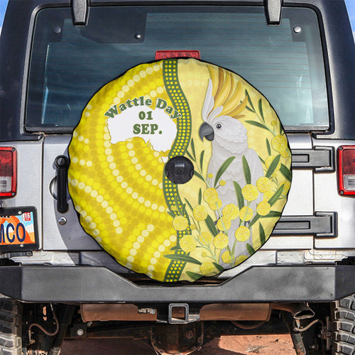 Australia Wattle Day Spare Tire Cover Sulphur-crested Cockatoo Aboriginal Pattern