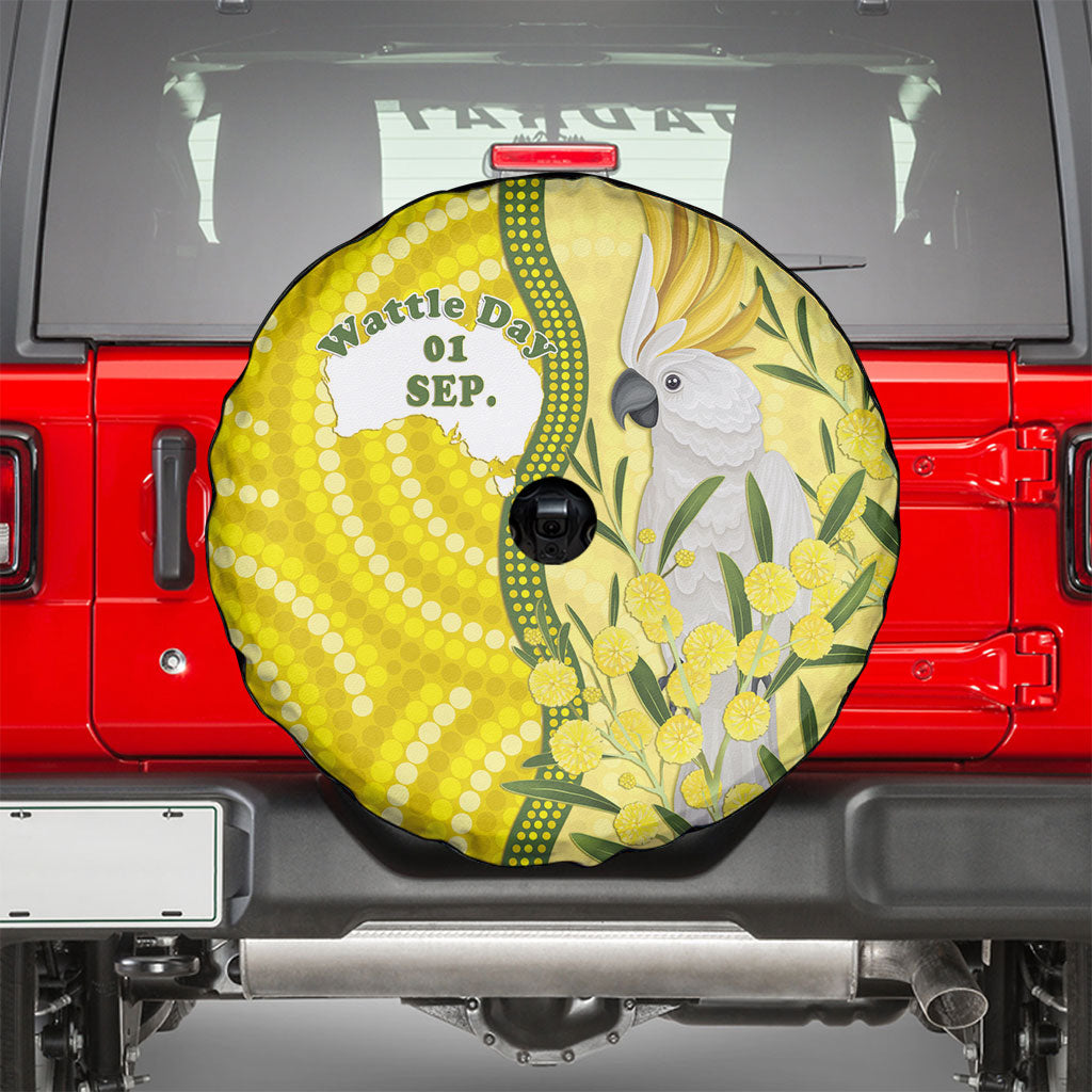 Australia Wattle Day Spare Tire Cover Sulphur-crested Cockatoo Aboriginal Pattern