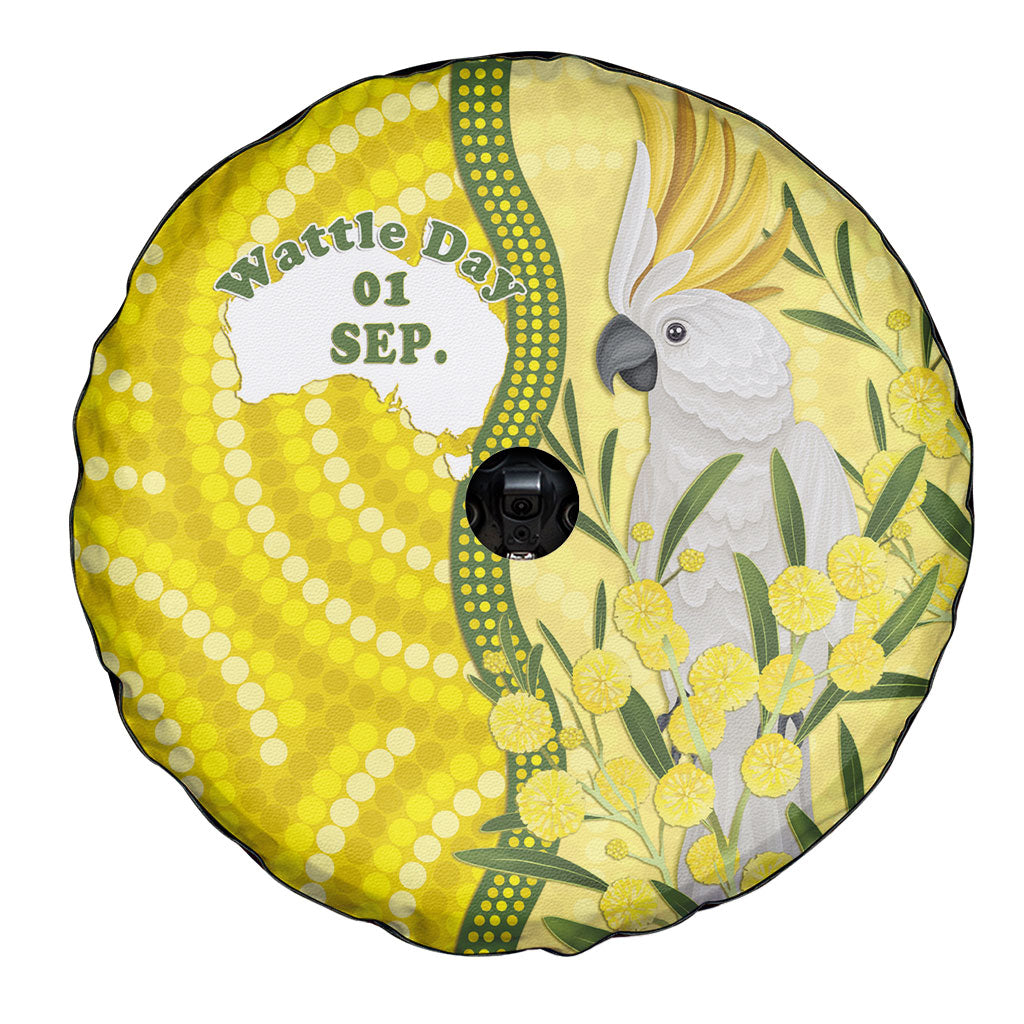 Australia Wattle Day Spare Tire Cover Sulphur-crested Cockatoo Aboriginal Pattern