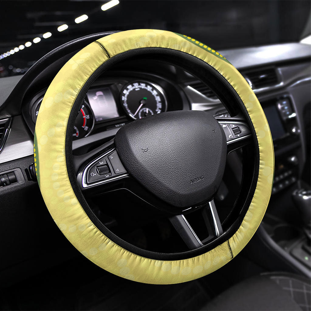 Australia Wattle Day Steering Wheel Cover Sulphur-crested Cockatoo Aboriginal Pattern