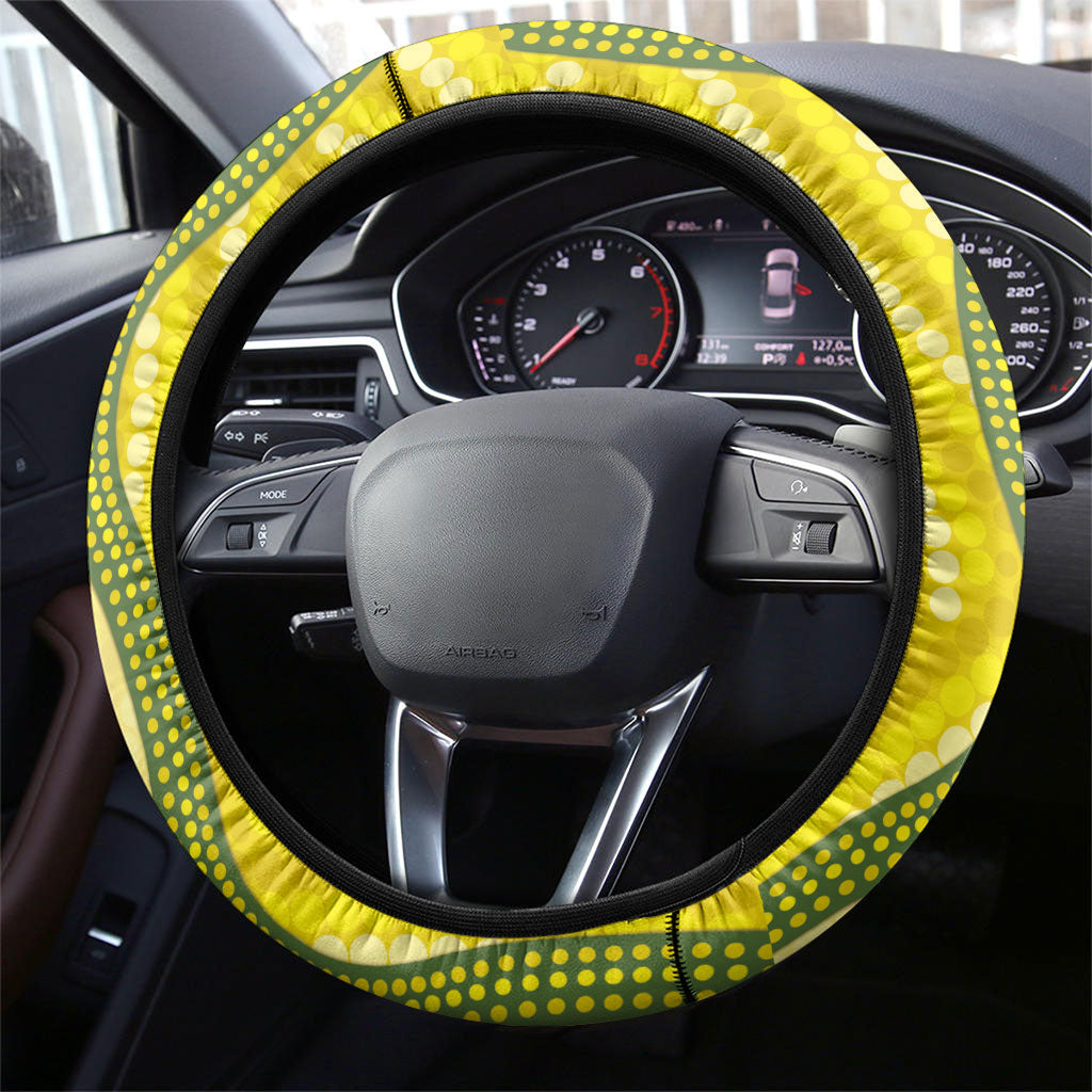 Australia Wattle Day Steering Wheel Cover Sulphur-crested Cockatoo Aboriginal Pattern