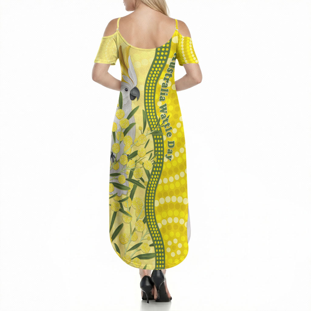 Australia Wattle Day Summer Maxi Dress Sulphur-crested Cockatoo Aboriginal Pattern