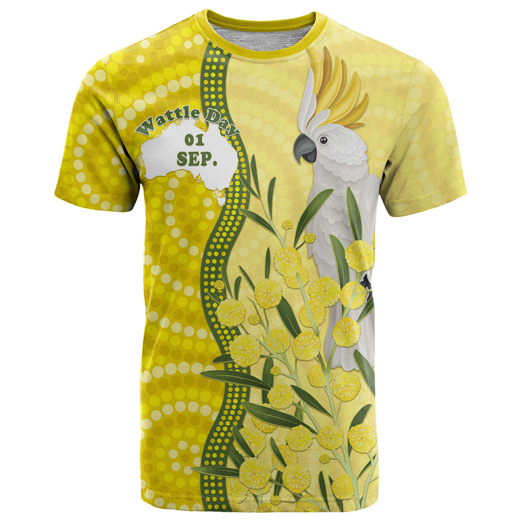 Australia Wattle Day T Shirt Sulphur-crested Cockatoo Aboriginal Pattern