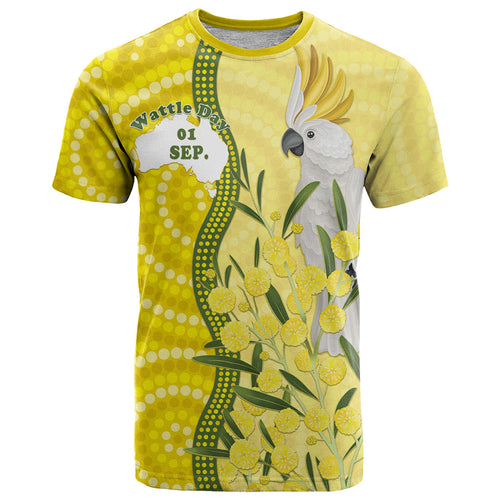 Australia Wattle Day T Shirt Sulphur-crested Cockatoo Aboriginal Pattern