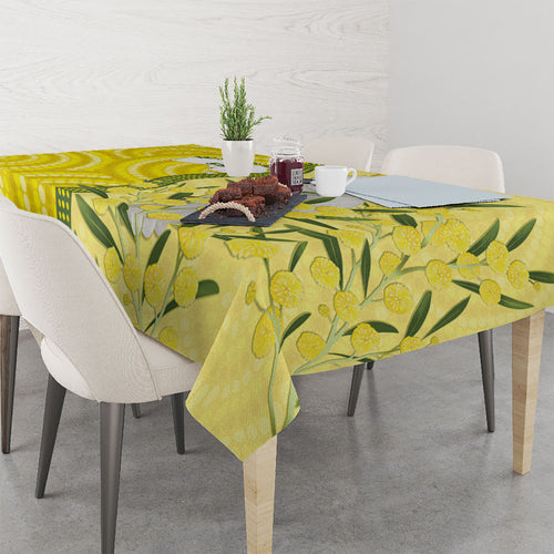 Australia Wattle Day Tablecloth Sulphur-crested Cockatoo Aboriginal Pattern