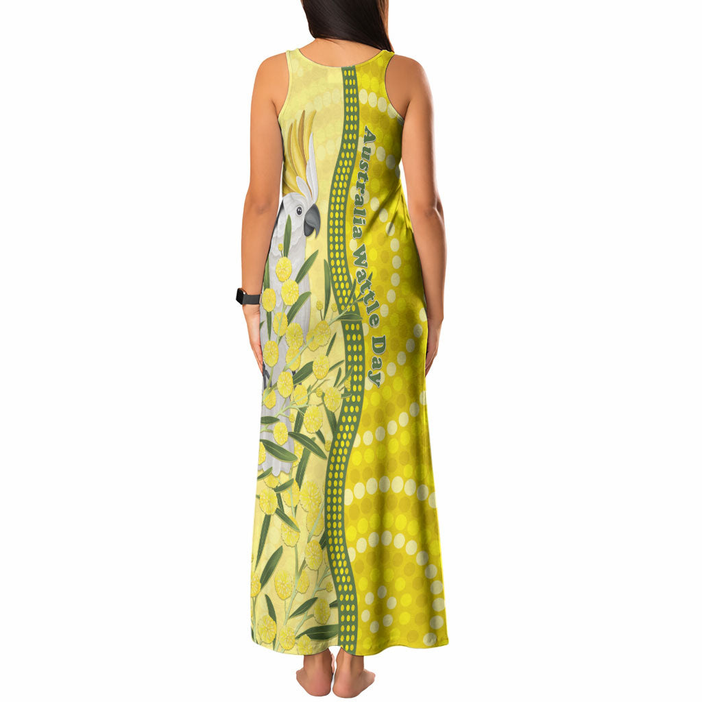 Australia Wattle Day Tank Maxi Dress Sulphur-crested Cockatoo Aboriginal Pattern