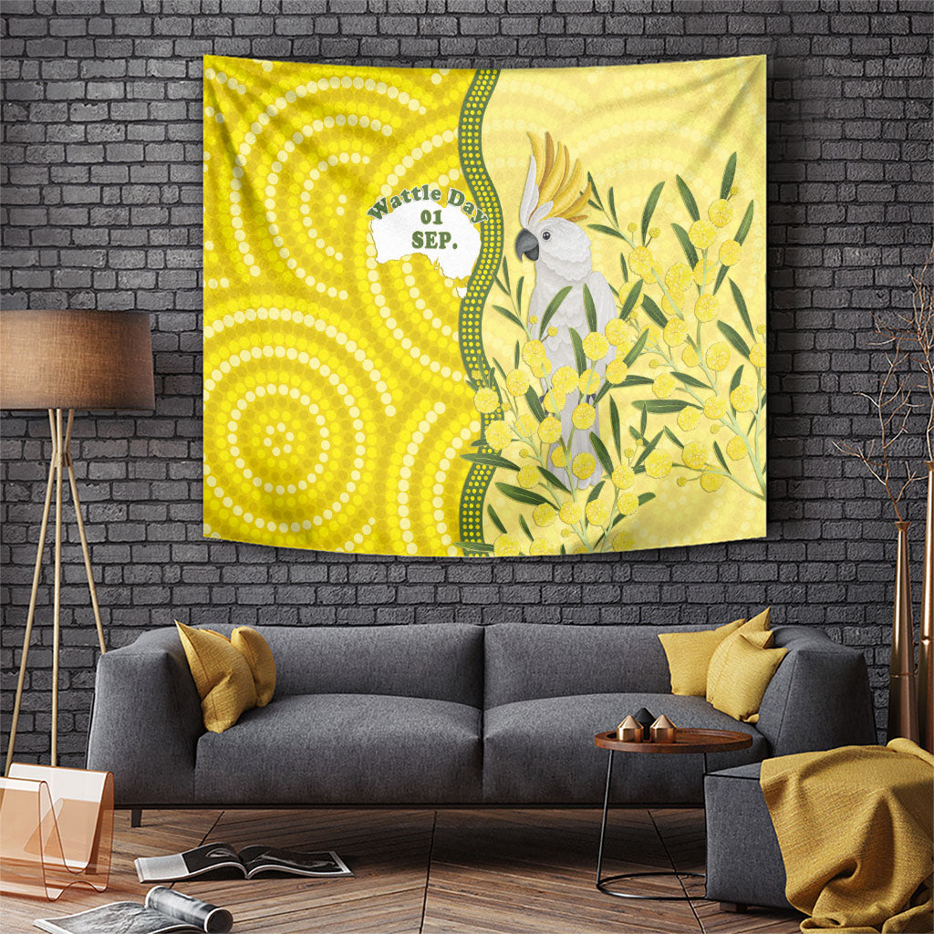Australia Wattle Day Tapestry Sulphur-crested Cockatoo Aboriginal Pattern