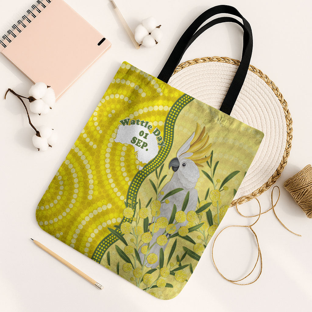 Australia Wattle Day Tote Bag Sulphur-crested Cockatoo Aboriginal Pattern