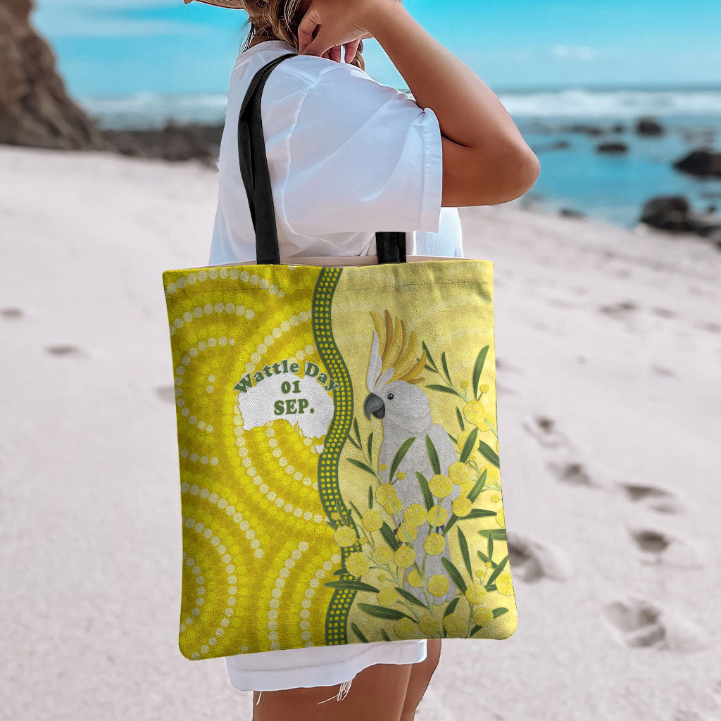 Australia Wattle Day Tote Bag Sulphur-crested Cockatoo Aboriginal Pattern