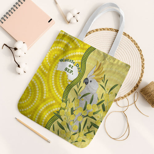 Australia Wattle Day Tote Bag Sulphur-crested Cockatoo Aboriginal Pattern
