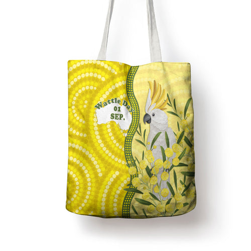 Australia Wattle Day Tote Bag Sulphur-crested Cockatoo Aboriginal Pattern