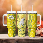 Australia Wattle Day Tumbler With Handle Sulphur-crested Cockatoo Aboriginal Pattern