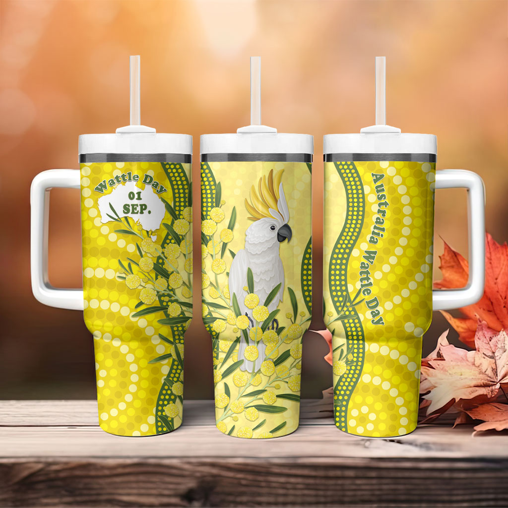 Australia Wattle Day Tumbler With Handle Sulphur-crested Cockatoo Aboriginal Pattern